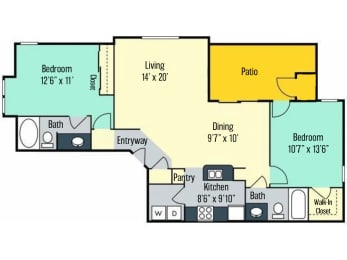 Spacious two bedroom apartment floor plan at The Chase Burlington, NC 27215