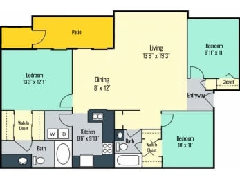 three bedroom apartment with cathedral ceilings at The Chase Burlington, NC 27215