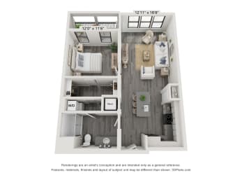 1 bedroom 1 bathroom 1D Floor Plan at The Indigo Apartments, Canton, GA