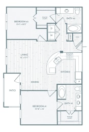 2 bedroom 2 bathroom  Torino Floor Plan at Century Lake Highlands, Dallas