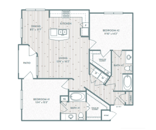 2 bedroom 2 bathroom Vancouver Floor Plan at Century Lake Highlands, Texas