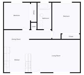 Floor Plan  A floor plan of a house with a living room, dining room, kitchen, and three bedrooms.
