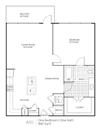 A 1 bedroom and 1 bathroom apartment is 840 square feet.