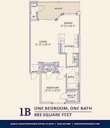 1B Floor Plan at Bridge at Heritage Woods, Austin, Texas