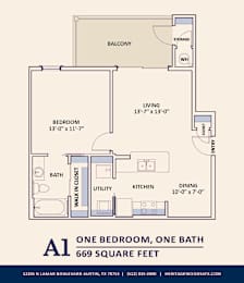 A1 Floor Plan at Bridge at Heritage Woods, Austin, TX, 78753