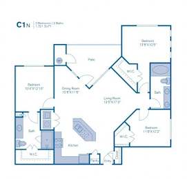 A blueprint of a house layout with dimensions and room names.