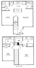A floor plan of a two-story house with a first and second level.