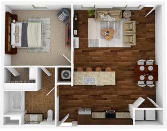 1 bedroom, 1 bathroom 857 sq ft floorplan located at Hall Creek in Arlington, TN 38002