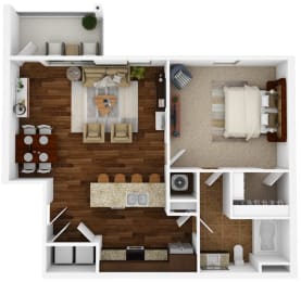 1 bedroom, 1 bathroom 809 sq ft floorplan located at Hall Creek in Arlington, TN 38002