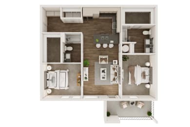 2 bed 2 bath floor plan D at Livano Trinity Apartments, Nashville, TN, 37207
