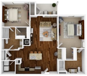 2 bedroom, 2 bathroom 1130 sq ft floorplan located at Hall Creek in Arlington, TN 38002