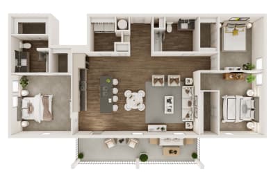 3 bed 2 bath floor plan Aat Livano Trinity Apartments, Nashville, 37207