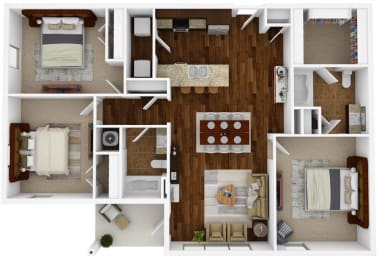 3 bedroom, 2 bathroom 1349 sq ft floorplan at Hall Creek, Arlington