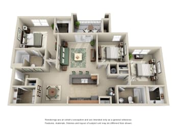Ashford 3 bed 2 bath floor plan  at Ansley Town Center, Evans, GA