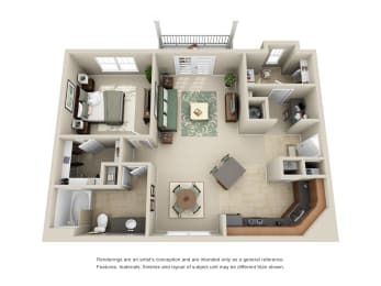 Habersham 1 bed 1 bath floor plan  at Ansley Town Center, Evans, 30809