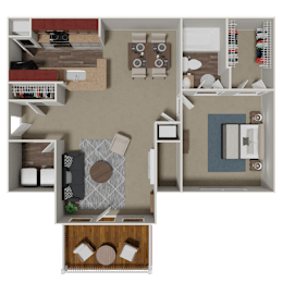 Ashford 1 Bedroom 1 Bath Floorplan at Crestmark Apartment Homes, Lithia Springs, GA