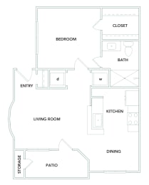 1 bedroom 1 bathroom 642 sq ft Floorplan at The Aster Sugar Land Apartments, Sugar Land, Texas