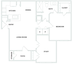 2 bedroom 1 bathroom 903 sq ft Floorplan at The Aster Sugar Land Apartments, Sugar Land, Texas