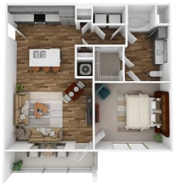 1 Bed 1 Bath Floor Plan a floor plan image of the commons at canal winchester  at City Place, Memphis, Tennessee