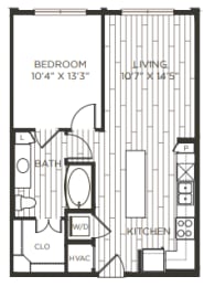 1 bedroom 1 bathroom floor plan at Station at Old Town, Lewisville, TX, 75057
