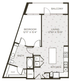 1 bedroom 1 bathroom floor plan F at Station at Old Town, Texas, 75057