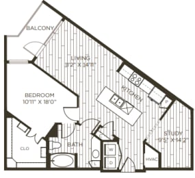 1 bedroom 1 bathroom floor plan G at Station at Old Town, Lewisville, TX, 75057
