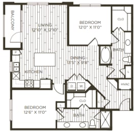 2 bedroom 2 bathroom floor plan B at Station at Old Town, Lewisville