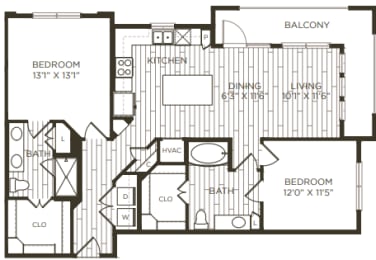 2 bedroom 2 bathroom floor plan C at Station at Old Town, Texas