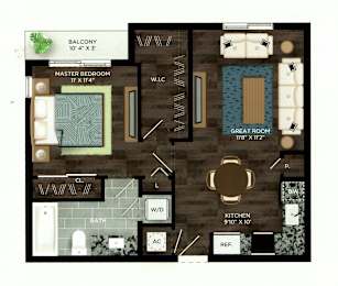 1 Bedroom A 1 Bath Floor Plan at Azola West Palm Beach, Florida