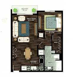 1 Bedroom B 1 Bath Floor Plan at Azola West Palm Beach, Florida, 33411