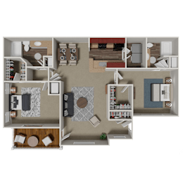 Bradford 2 Bedroom 2 Bath Floorplan at Crestmark Apartment Homes, Georgia, 30122