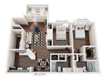 2Bedroom 2Bath Floor Plan at Bridgewater Apartments, Georgia