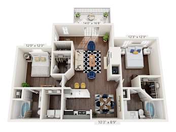 2Bd 2Bth Floor Plan at Bridgewater Apartments, Duluth