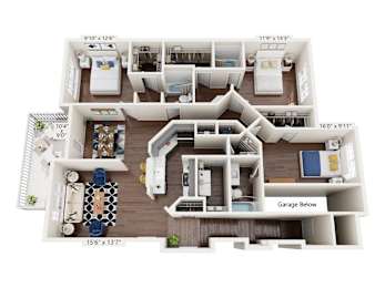 3Bedroom 3Bath Floor Plan at Bridgewater Apartments, Duluth, GA