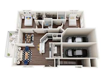 2Bed 2Bath Floor Plan at Bridgewater Apartments, Duluth, 30096