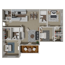 Carlisle 3 Bedroom 2 Bath Floorplan at Crestmark Apartment Homes, Lithia Springs, GA, 30122