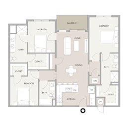 3 Bed 3 Bath Floor Plan at Carson Street Towers, Kansas, 66223