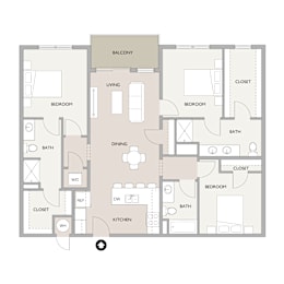3 Bedroom 3 Bathroom Floor Plan at Carson Street Towers, Overland Park, KS