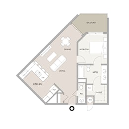 1 Bedroom 1.5 Bath Floor Plan at Carson Street Towers, Overland Park, Kansas