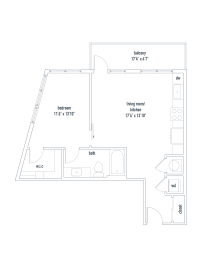 Nevada Floorplan 1 bed 1 bath 672 sq ft The Darmouth North Hills Apartments Raleigh NC 27609