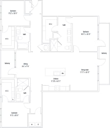 Trinity Floorplan 3 bed 2 bath 1771 sq ft The Darmouth North Hills Apartments Raleigh NC 27609