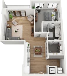 1 bedroom 1 bathroom floor plan F at Deca Apartments, Greenville, South Carolina