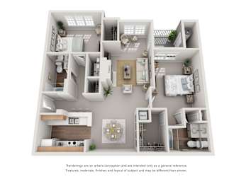 The Appennine Two Bedroom Two Bathroom Floorplan at Enclave at Wolfchase Apartments, Tennessee