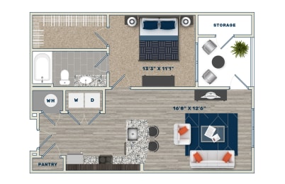 A1D Floor Plan at Fifth Street Place Apartments, Virginia