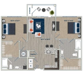 B2D Floor Plan at Fifth Street Place Apartments, Charlottesville, VA