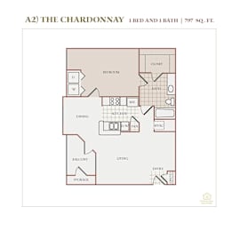 A2 Floor Plan at The Vineyards Apartments, Germantown, TN, 38138