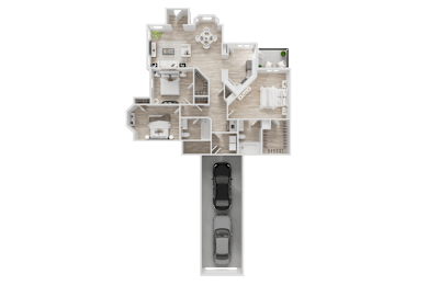 A cutaway diagram of a house showing the interior layout.