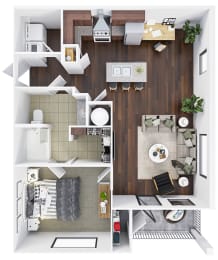 1 Bedroom 1 Bath Floor Plan at Harbor Island Apartments, Memphis, 38103