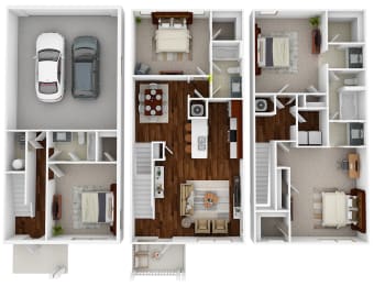 4 Bedroom 3 Bath Floor Plan at Harbor Island Apartments, Tennessee