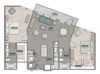 2 Bedroom 2 Bath F Floor Plan at The Jamestown Apartment Flats, Richmond, 23224